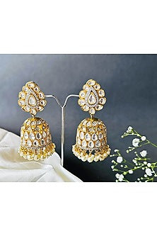 Gold Finish Moissanite Polki Jhumka Earrings
