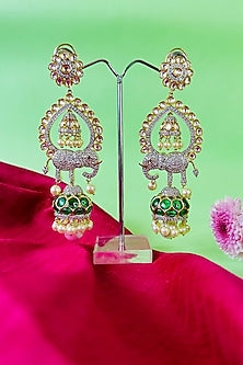 Gold Finish Moissanite Polki Jhumka Earrings
