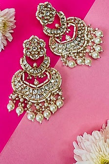 Gold Finish Moissanite Polki Chandbali Earrings