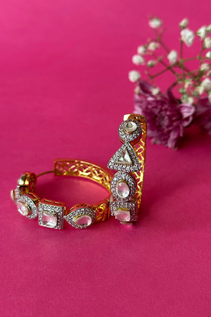 Gold Finish Kundan Polki Hoop Earrings
