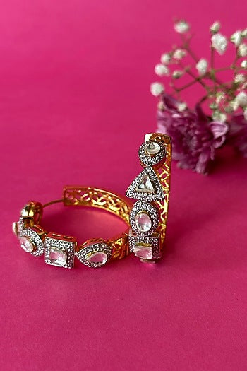Gold Finish Kundan Polki Hoop Earrings