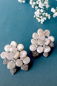 White Finish Floral Stud Earrings