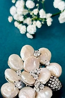 White Finish Floral Stud Earrings