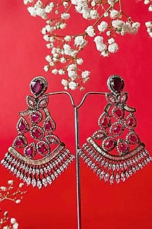 Black Rhodium Finish Synethtic Stone Dangler Earrings