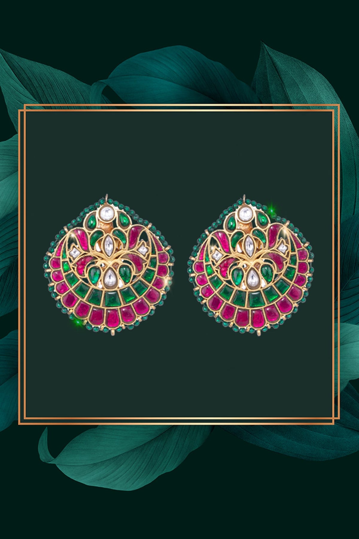 Gold Finish Kundan Polki & Green Stone Jadau Dangler Earrings