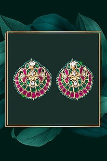 Gold Finish Kundan Polki & Green Stone Jadau Dangler Earrings