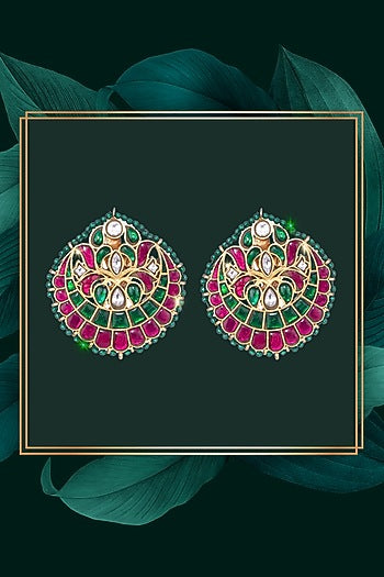 Gold Finish Kundan Polki & Green Stone Jadau Dangler Earrings