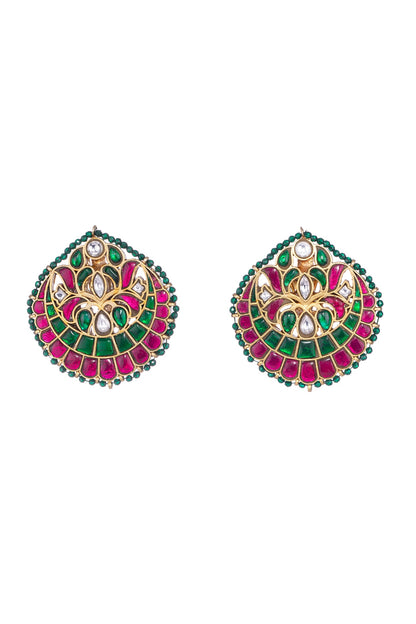 Gold Finish Kundan Polki & Green Stone Jadau Dangler Earrings