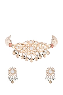 Gold Plated Pearl Choker Necklace Set