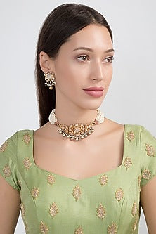 Gold Plated Pearl Choker Necklace Set