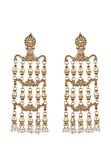 Gold Plated Temple Style Long Earrings