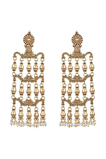 Gold Plated Temple Style Long Earrings