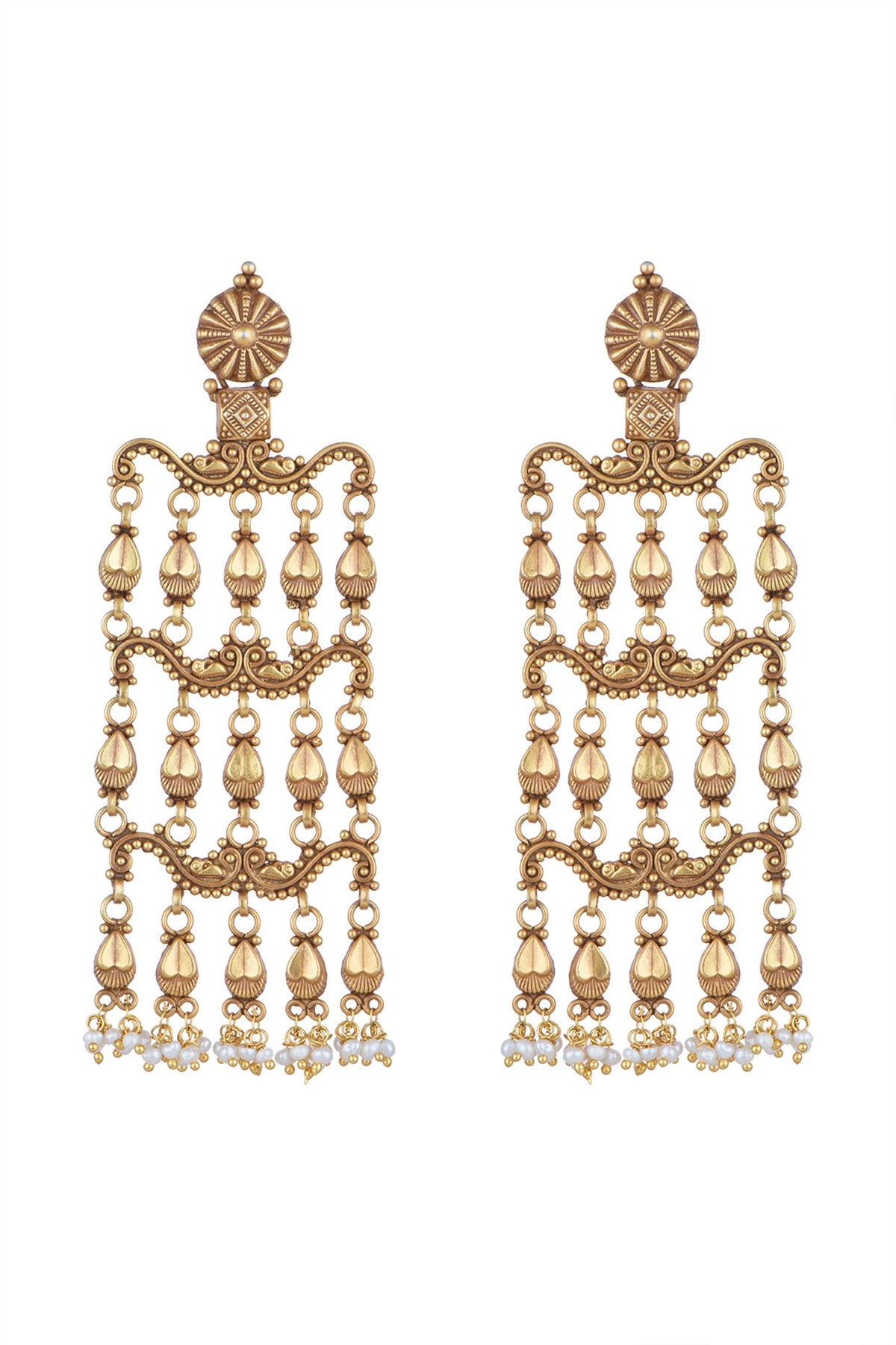 Gold Plated Temple Style Long Earrings
