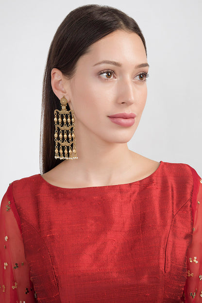Gold Plated Temple Style Long Earrings
