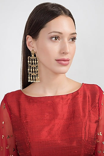Gold Plated Temple Style Long Earrings