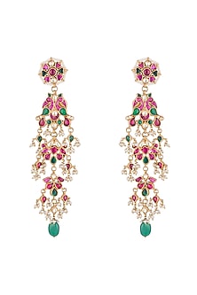 Gold Plated Jadau Stone Long Earrings