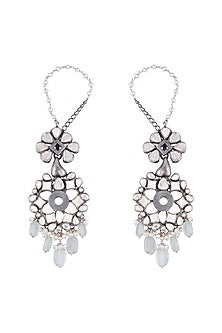 Oxidised Silver Finish Polki Earrings