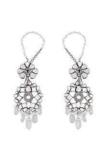 Oxidised Silver Finish Polki Earrings