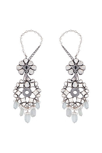 Oxidised Silver Finish Polki Earrings