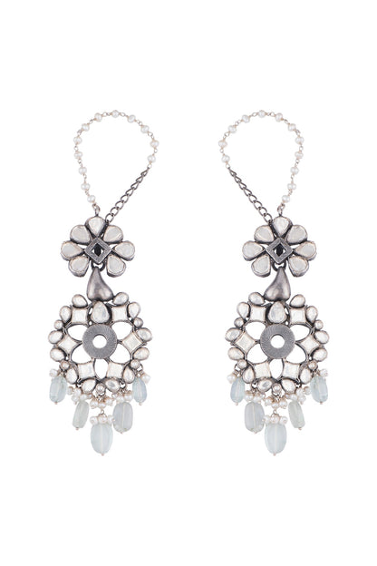 Oxidised Silver Finish Polki Earrings