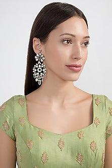 Oxidised Silver Finish Polki Earrings