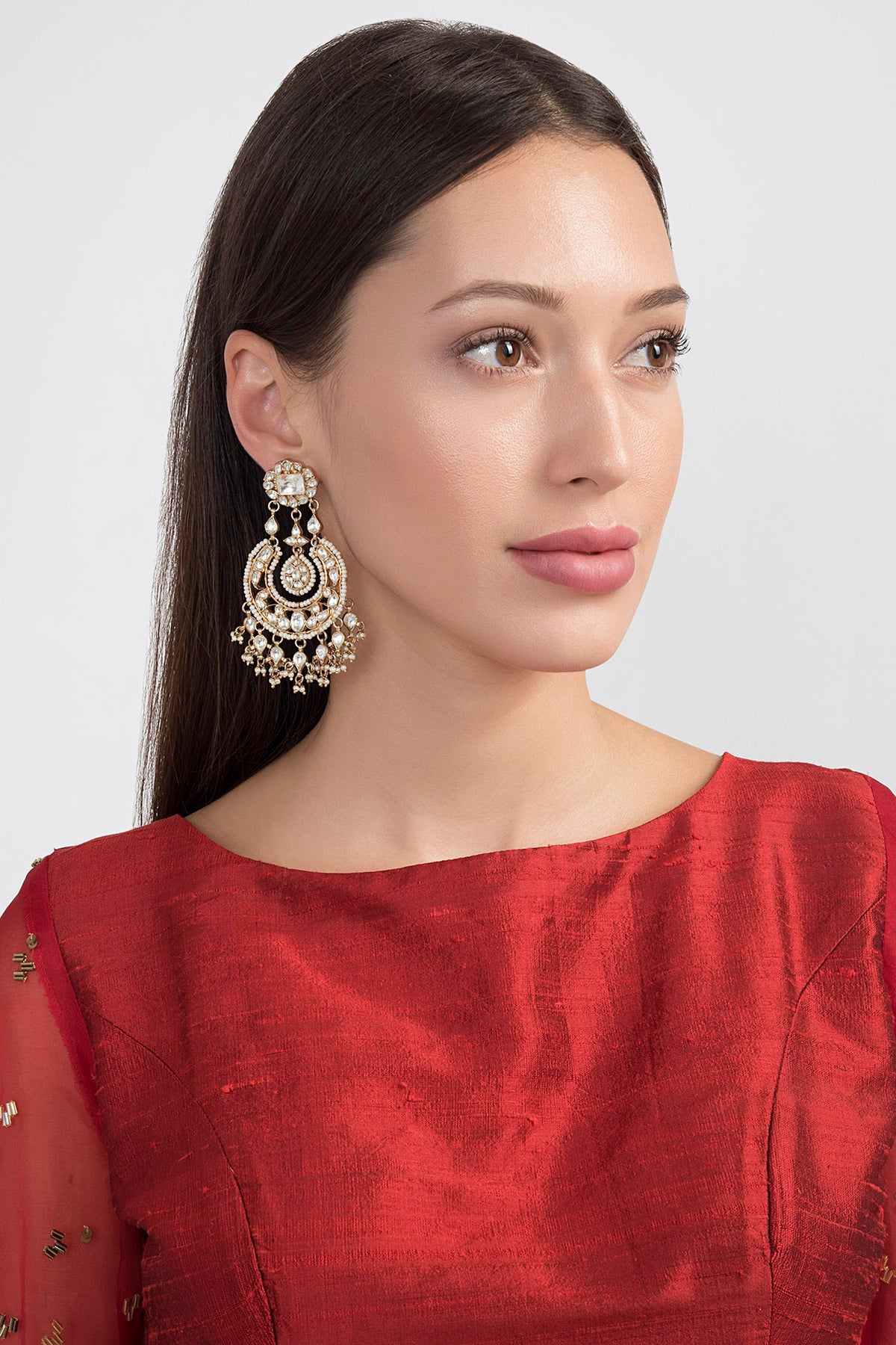 Gold Plated Kundan Chandbali Earrings