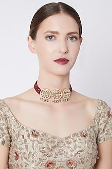 Gold Plated Red Stone Choker Necklace