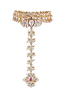 Gold Plated Kundan Hathphool