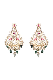 Gold Plated Red & Green Stone Earrings