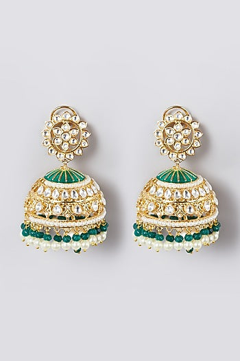 Gold Finish Kundan Polki Jhumka Earrings