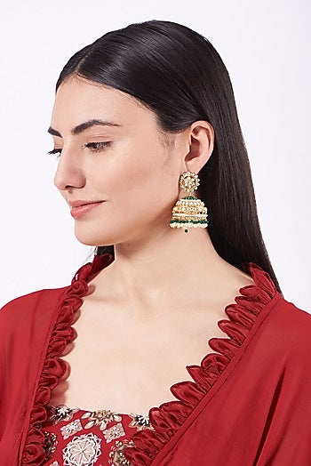 Gold Finish Kundan Polki Jhumka Earrings