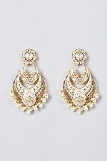 Gold Finish Enameled Earrings With Kundan Polki