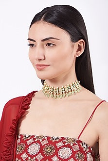 Gold Finish Beaded Choker Necklace