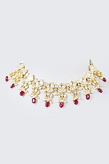 Gold Finish Ruby Beaded Choker Necklace