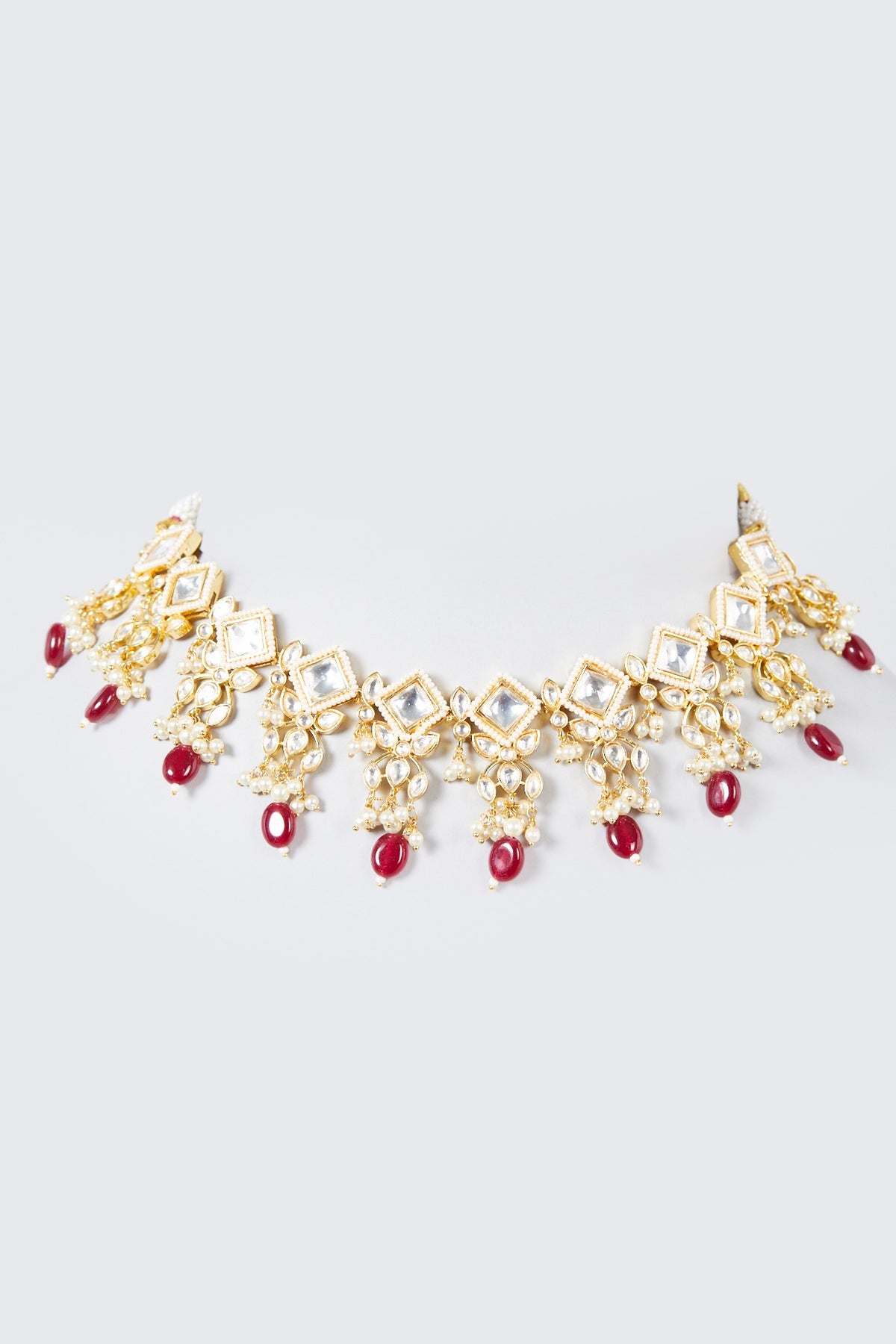 Gold Finish Ruby Beaded Choker Necklace
