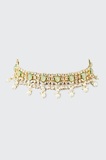 Gold Finish Pearl Choker Necklace