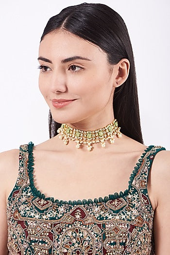 Gold Finish Pearl Choker Necklace