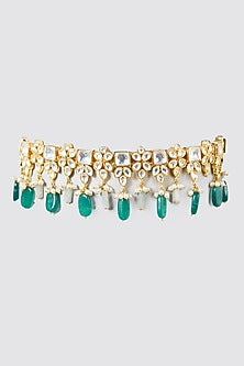 Gold Finish Kundan Polki Choker Necklace