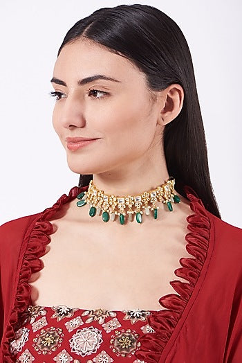 Gold Finish Kundan Polki Choker Necklace
