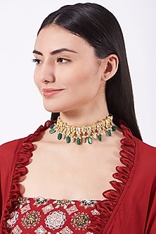 Gold Finish Kundan Polki Choker Necklace