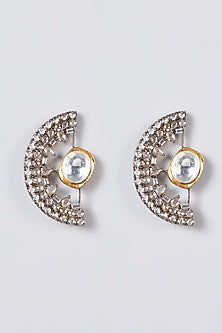 Antique Black Rhodium Finish Stud Earrings With Zircons