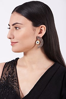 Antique Black Rhodium Finish Stud Earrings With Zircons