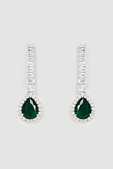 White Finish Zircon & Emerald Dangler Earrings