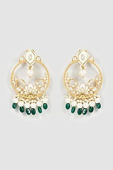 Gold Finish Emerald Drop Chandbali Earrings