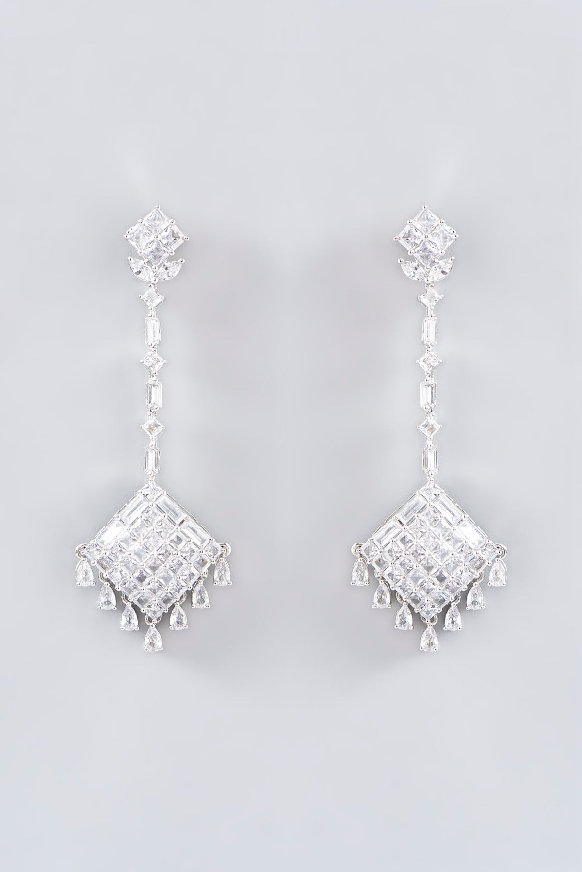 White Finish Zircon Dangler Earrings