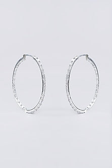 White Finish Zircon Hoop Earrings