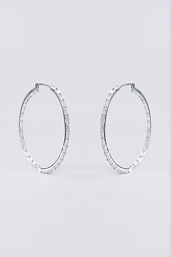 White Finish Zircon Hoop Earrings