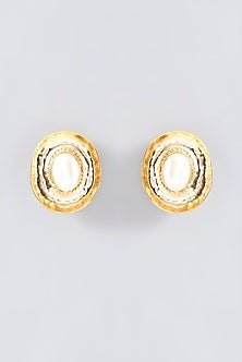 Gold Finish Pearl Stud Earrings