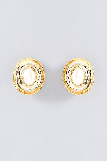 Gold Finish Pearl Stud Earrings