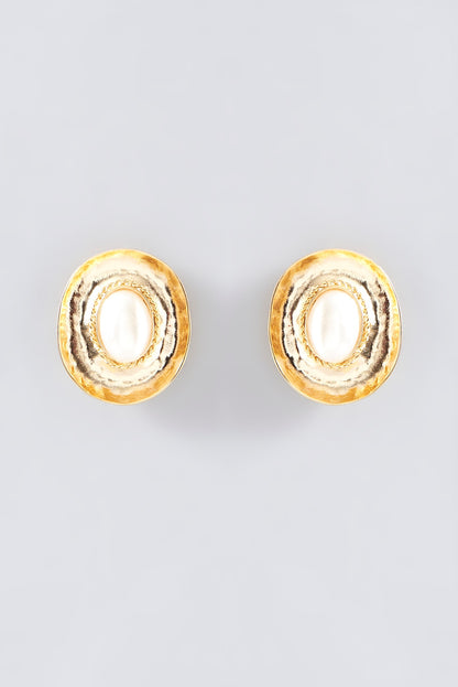 Gold Finish Pearl Stud Earrings